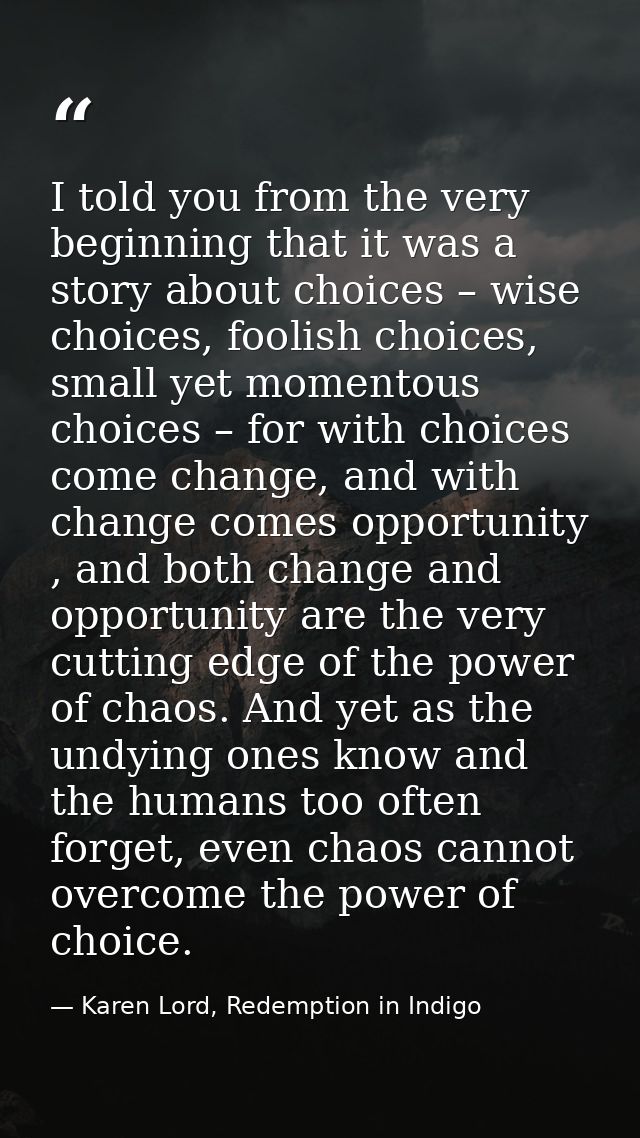 I told you from the very beginning that it was a story about choices – wise choices, foolish choices, small yet momentou — Karen Lord, Redemption in Indigo