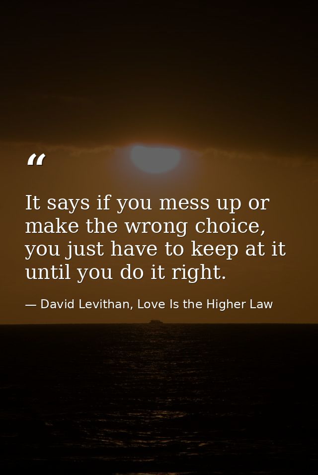 It says if you mess up or make the wrong choice, you just have to keep at it until you do it right. — David Levithan, Love Is the Higher Law