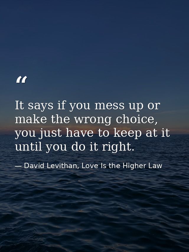 It says if you mess up or make the wrong choice, you just have to keep at it until you do it right. — David Levithan, Love Is the Higher Law