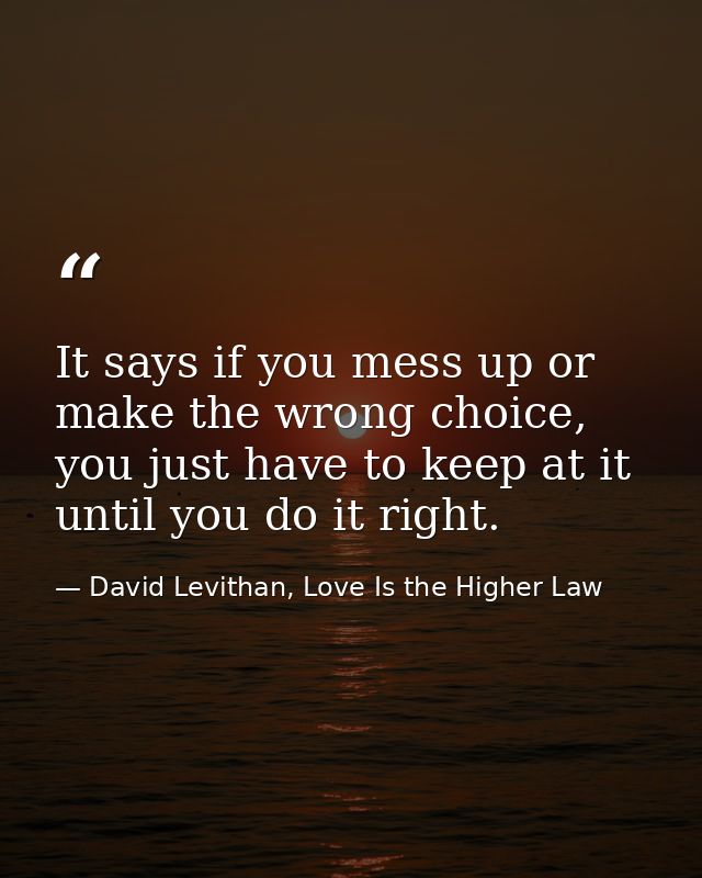It says if you mess up or make the wrong choice, you just have to keep at it until you do it right. — David Levithan, Love Is the Higher Law