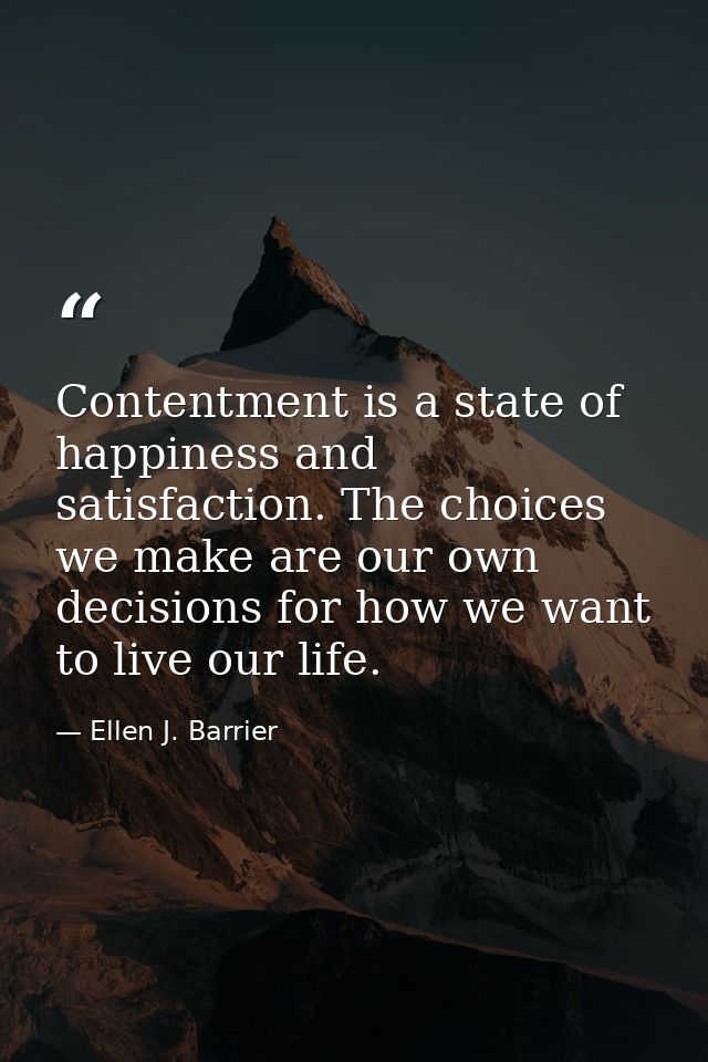 Contentment is a state of happiness and satisfaction. The choices we make are our own decisions for how we want to live  — Ellen J. Barrier