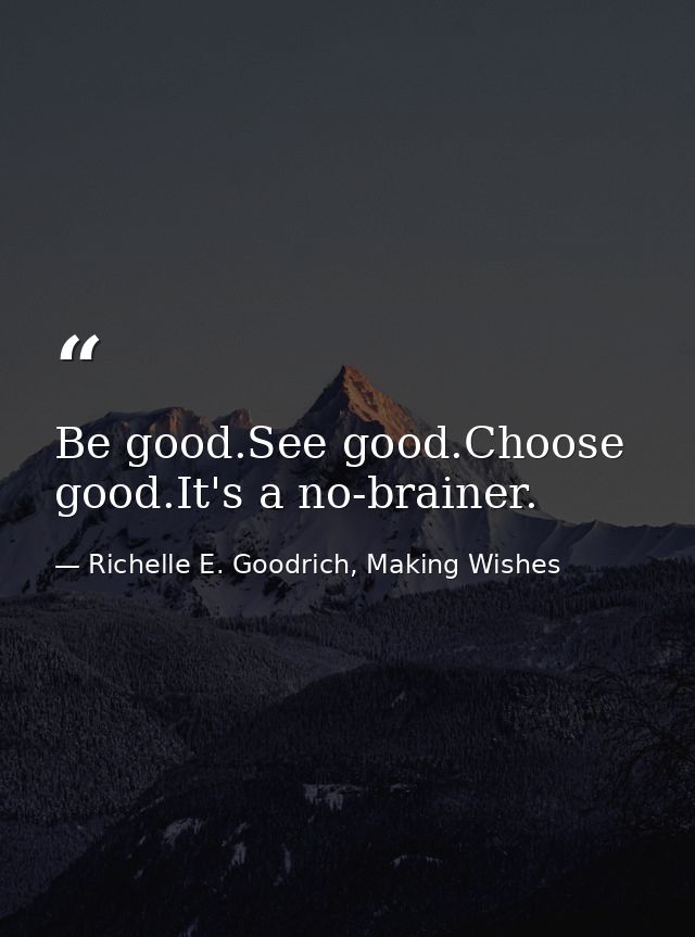 Be good.See good.Choose good.It's a no-brainer. — Richelle E. Goodrich, Making Wishes