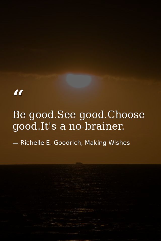 Be good.See good.Choose good.It's a no-brainer. — Richelle E. Goodrich, Making Wishes