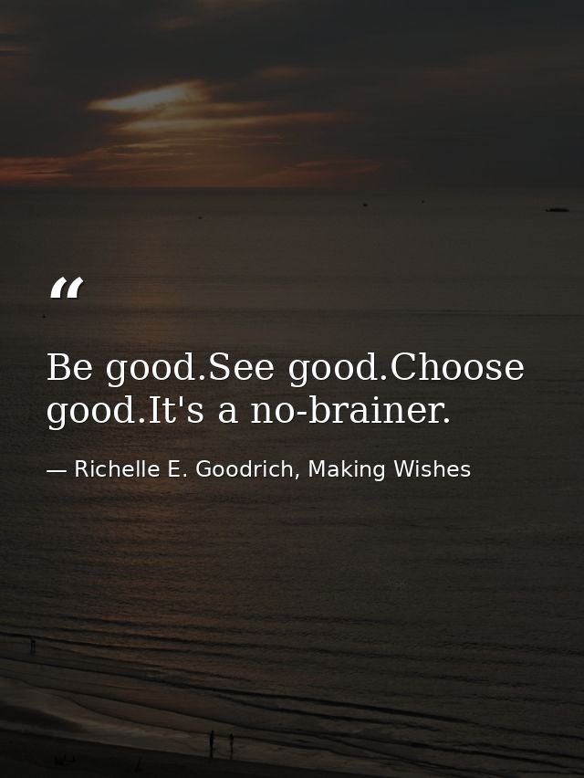 Be good.See good.Choose good.It's a no-brainer. — Richelle E. Goodrich, Making Wishes
