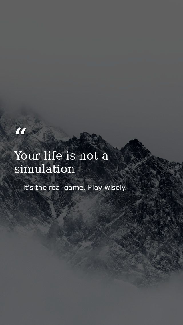Your life is not a simulation — it's the real game. Play wisely.