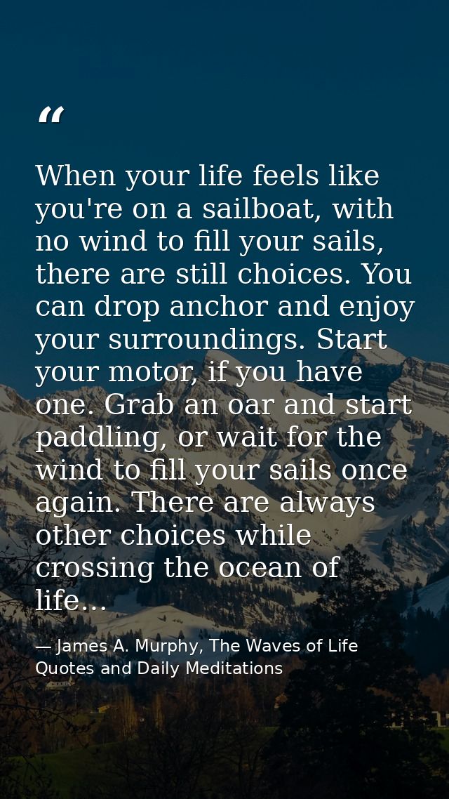 When your life feels like you're on a sailboat, with no wind to fill your sails, there are still choices. You can drop a — James A. Murphy, The Waves of Life Quotes and Daily Meditations