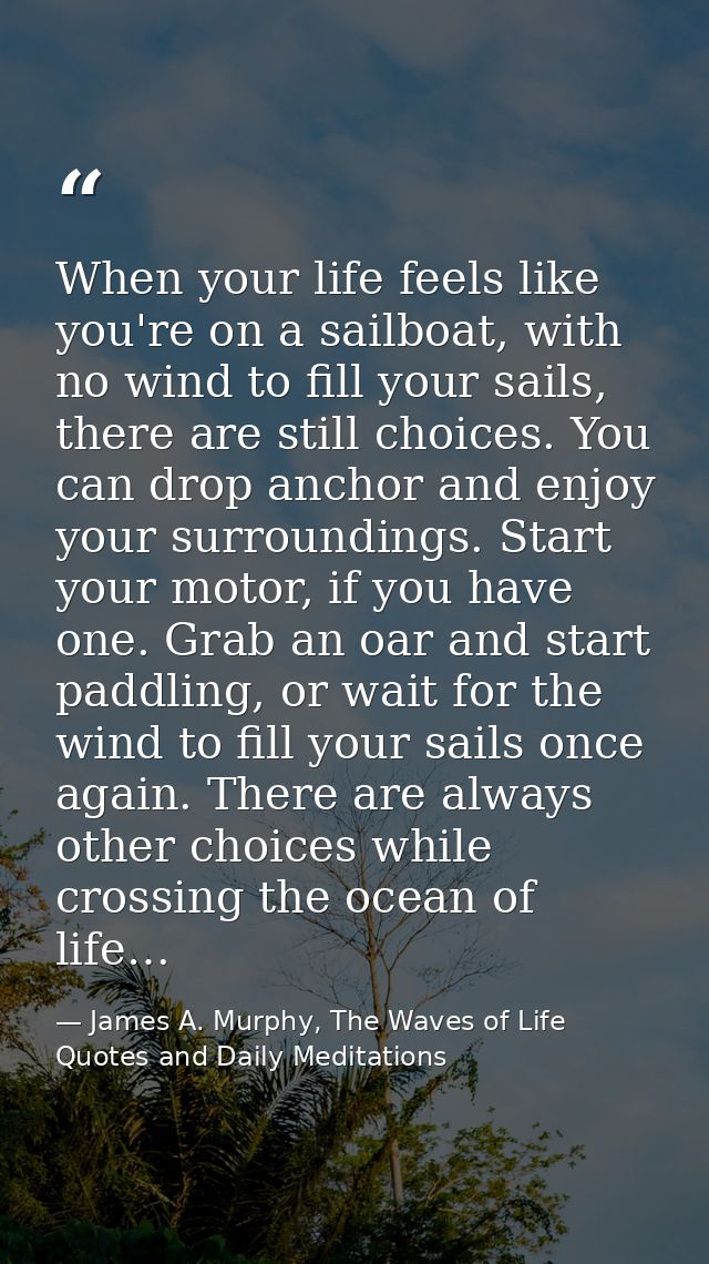 When your life feels like you're on a sailboat, with no wind to fill your sails, there are still choices. You can drop a — James A. Murphy, The Waves of Life Quotes and Daily Meditations