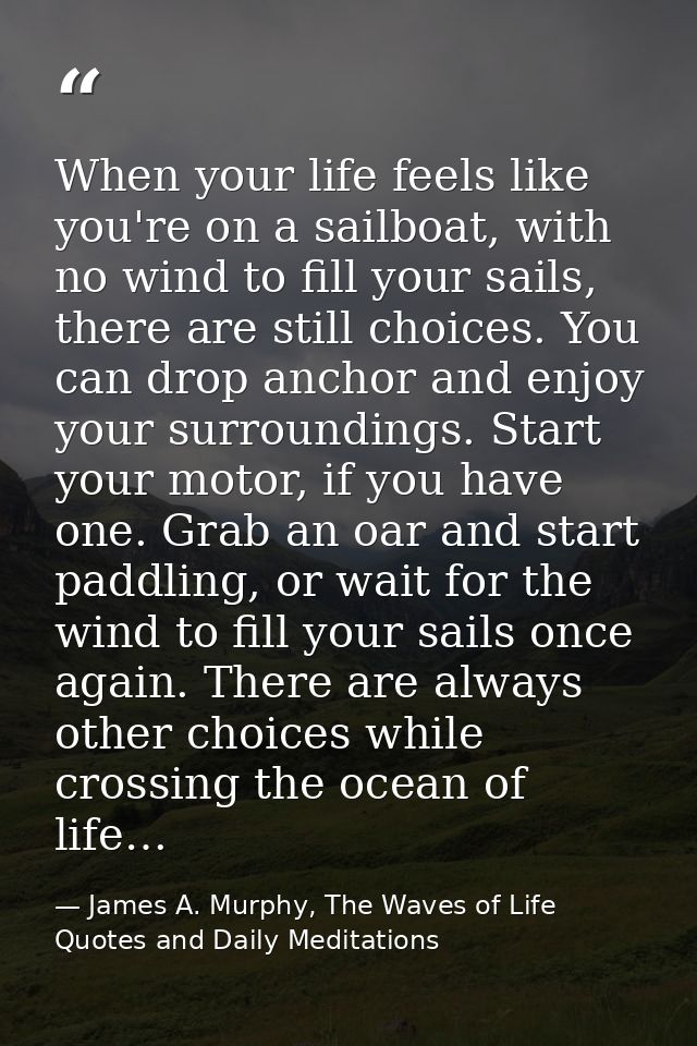 When your life feels like you're on a sailboat, with no wind to fill your sails, there are still choices. You can drop a — James A. Murphy, The Waves of Life Quotes and Daily Meditations