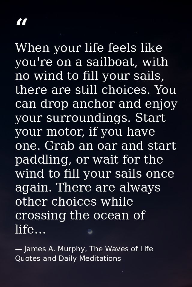 When your life feels like you're on a sailboat, with no wind to fill your sails, there are still choices. You can drop a — James A. Murphy, The Waves of Life Quotes and Daily Meditations