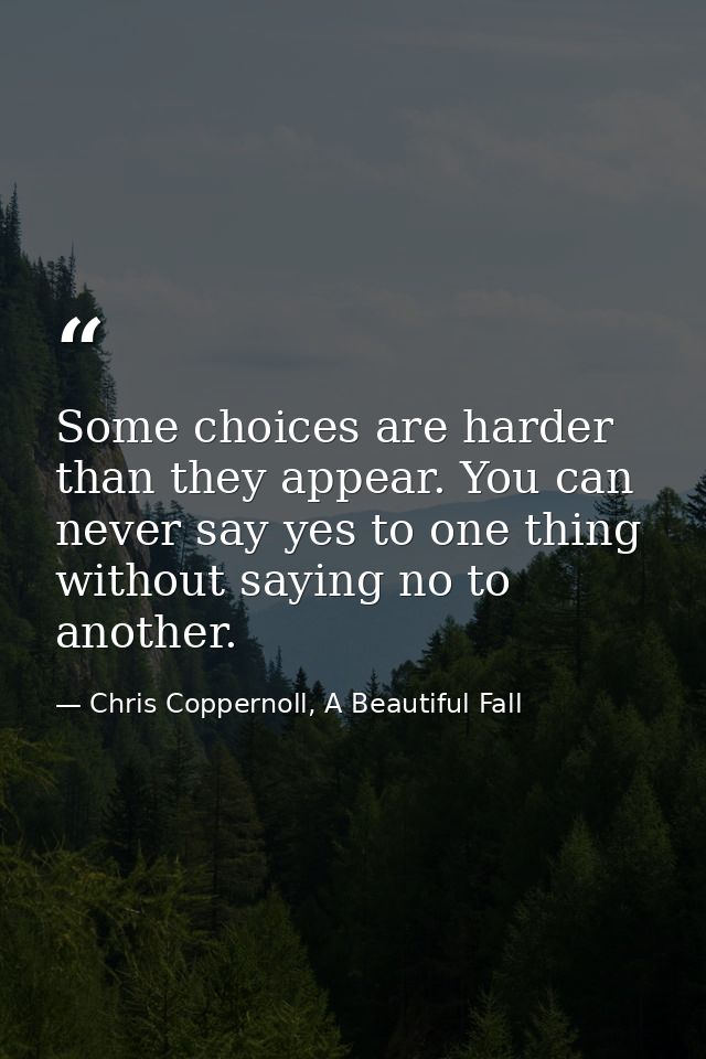 Some choices are harder than they appear. You can never say yes to one thing without saying no to another. — Chris Coppernoll, A Beautiful Fall