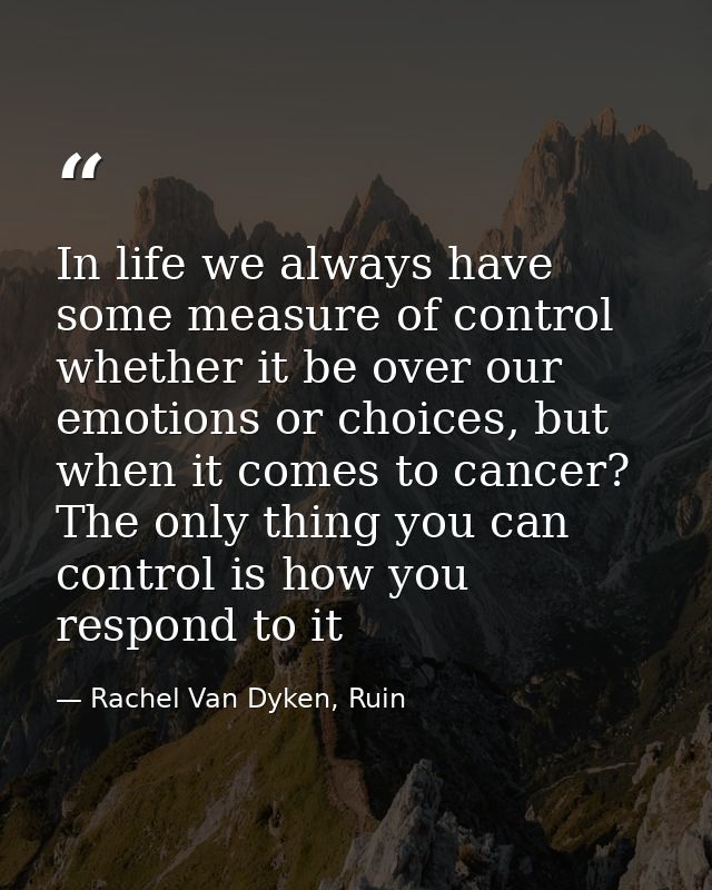 In life we always have some measure of control whether it be over our emotions or choices, but when it comes to cancer?  — Rachel Van Dyken, Ruin