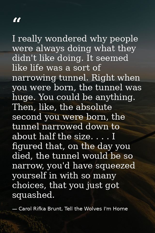 I really wondered why people were always doing what they didn't like doing. It seemed like life was a sort of narrowing  — Carol Rifka Brunt, Tell the Wolves I'm Home