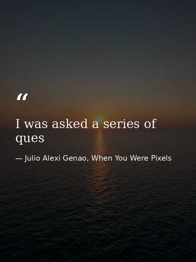 I was asked a series of ques — Julio Alexi Genao, When You Were Pixels