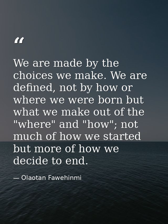 We are made by the choices we make. We are defined, not by how or where we were born but what we make out of the "where" — Olaotan Fawehinmi