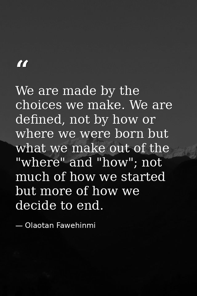 We are made by the choices we make. We are defined, not by how or where we were born but what we make out of the "where" — Olaotan Fawehinmi