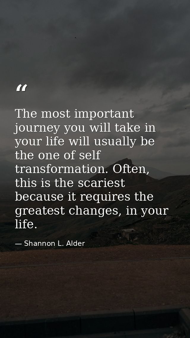 The most important journey you will take in your life will usually be the one of self transformation. Often, this is the — Shannon L. Alder