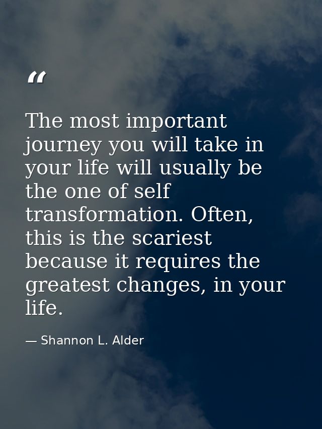 The most important journey you will take in your life will usually be the one of self transformation. Often, this is the — Shannon L. Alder