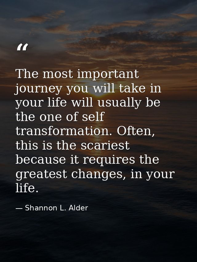 The most important journey you will take in your life will usually be the one of self transformation. Often, this is the — Shannon L. Alder