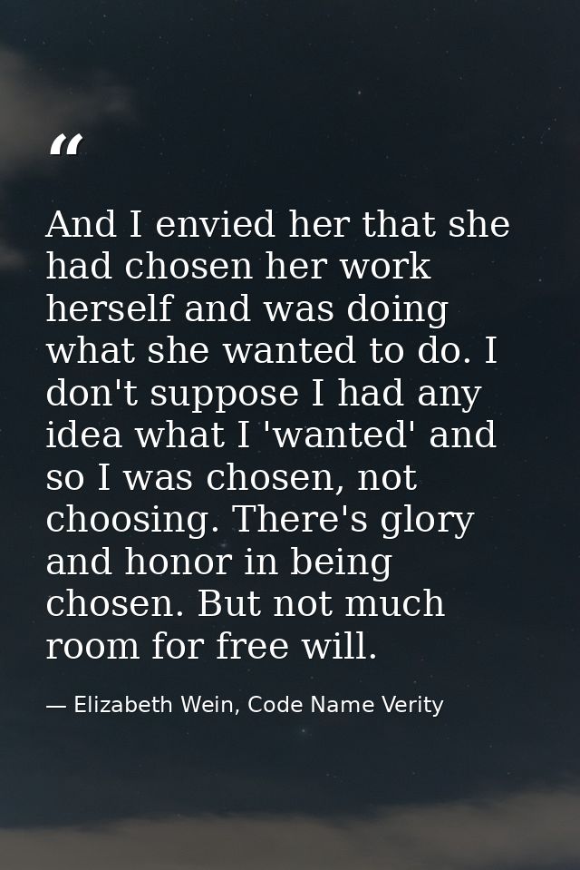 And I envied her that she had chosen her work herself and was doing what she wanted to do. I don't suppose I had any ide — Elizabeth Wein, Code Name Verity