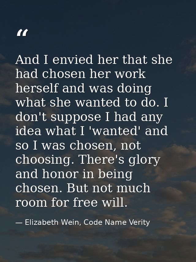 And I envied her that she had chosen her work herself and was doing what she wanted to do. I don't suppose I had any ide — Elizabeth Wein, Code Name Verity