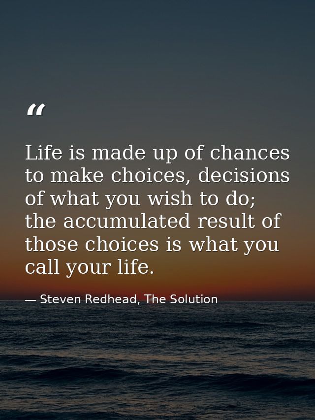Life is made up of chances to make choices, decisions of what you wish to do; the accumulated result of those choices is — Steven Redhead, The Solution