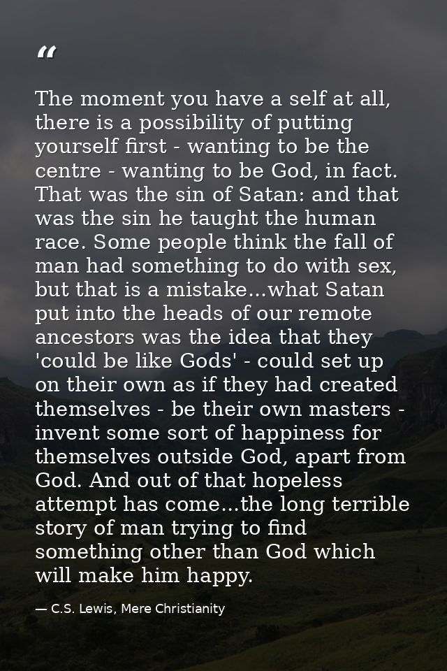 The moment you have a self at all, there is a possibility of putting yourself first - wanting to be the centre - wanting — C.S. Lewis, Mere Christianity