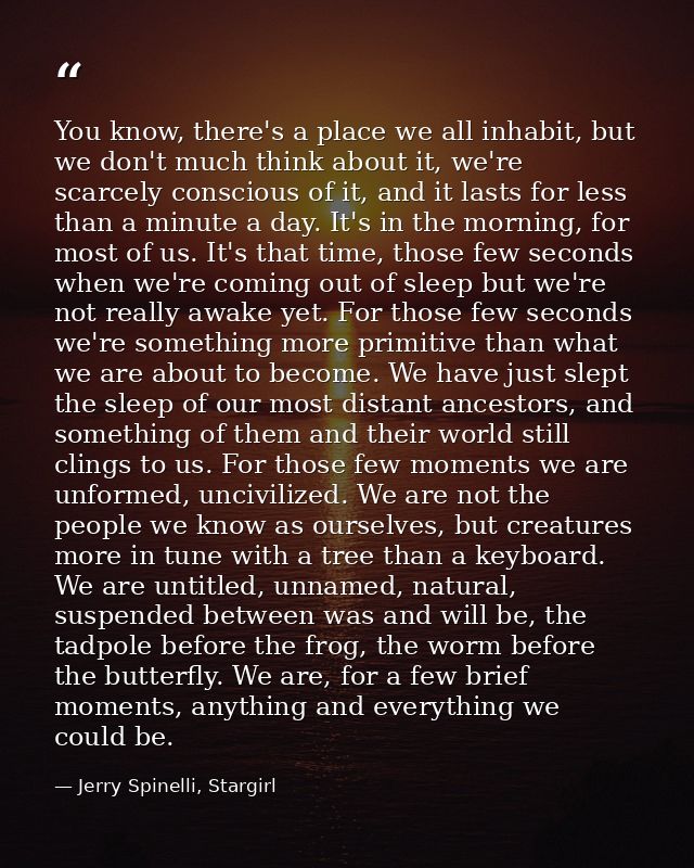 You know, there's a place we all inhabit, but we don't much think about it, we're scarcely conscious of it, and it lasts — Jerry Spinelli, Stargirl