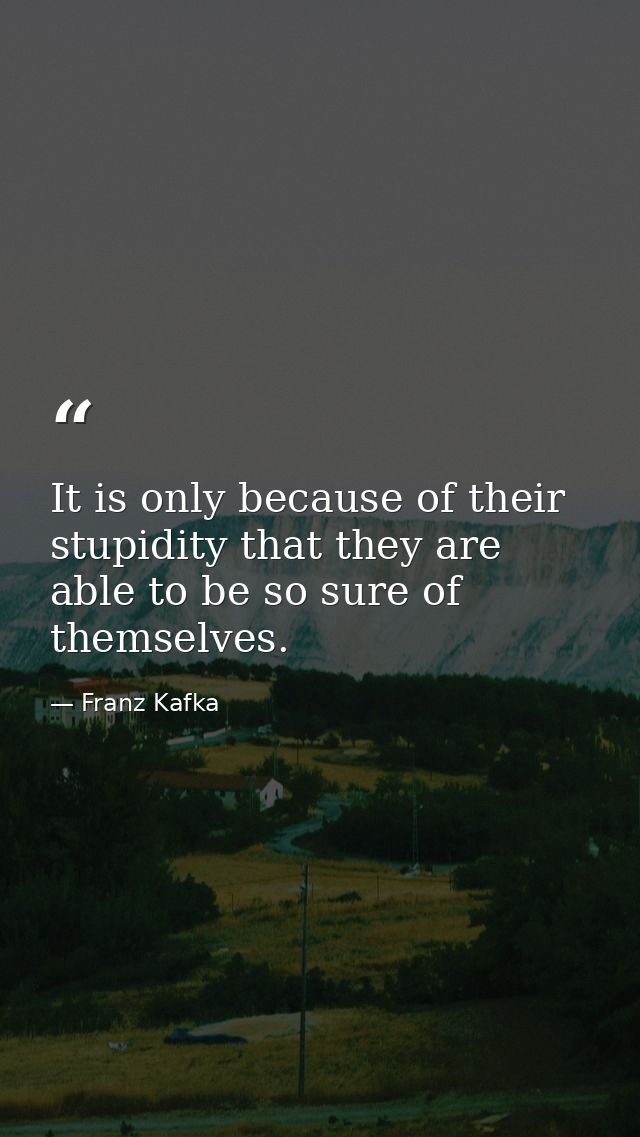 It is only because of their stupidity that they are able to be so sure of themselves. — Franz Kafka