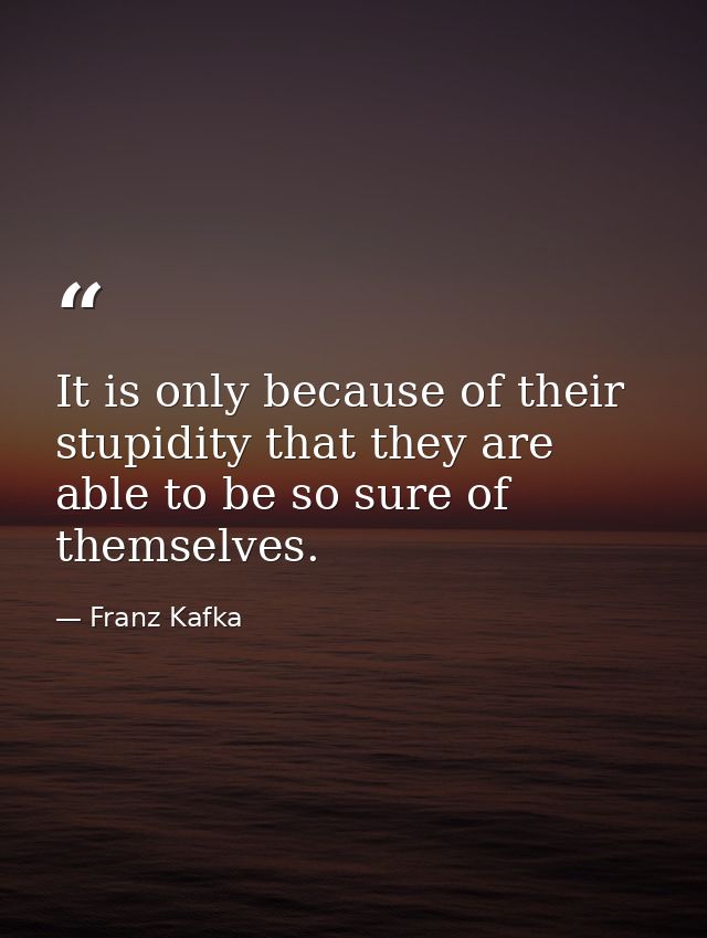 It is only because of their stupidity that they are able to be so sure of themselves. — Franz Kafka