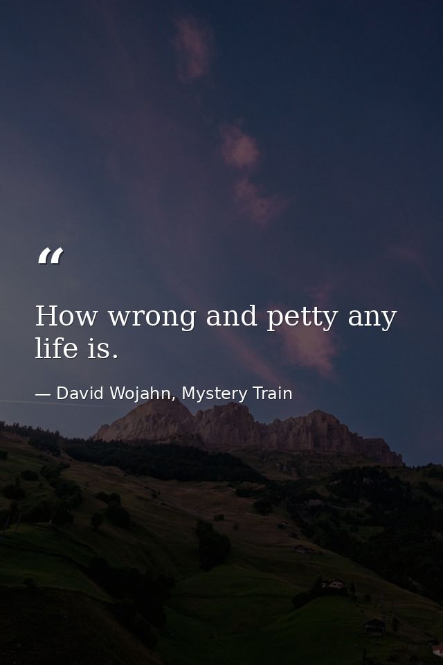 How wrong and petty any life is. — David Wojahn, Mystery Train