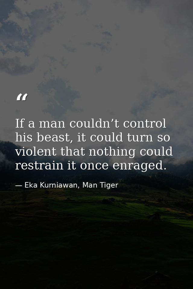 If a man couldn’t control his beast, it could turn so violent that nothing could restrain it once enraged. — Eka Kurniawan, Man Tiger