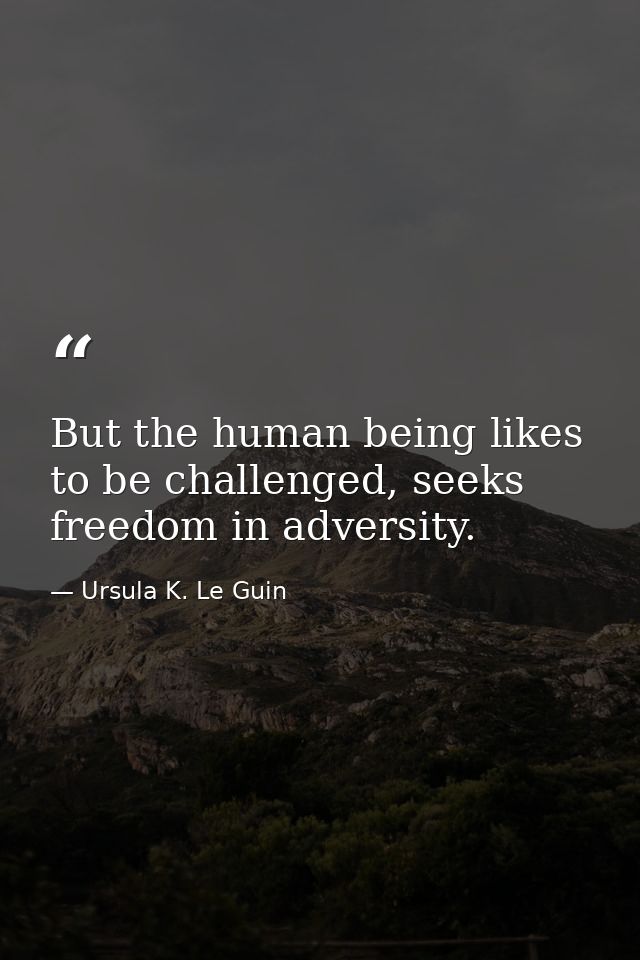 But the human being likes to be challenged, seeks freedom in adversity. — Ursula K. Le Guin