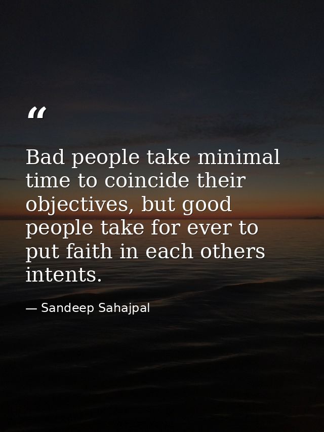 Bad people take minimal time to coincide their objectives, but good people take for ever to put faith in each others int — Sandeep Sahajpal