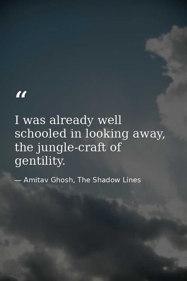 I was already well schooled in looking away, the jungle-craft of gentility. — Amitav Ghosh, The Shadow Lines