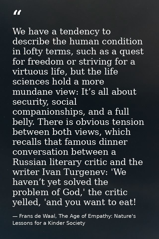 We have a tendency to describe the human condition in lofty terms, such as a quest for freedom or striving for a virtuou — Frans de Waal, The Age of Empathy: Nature's Lessons for a Kinder Society