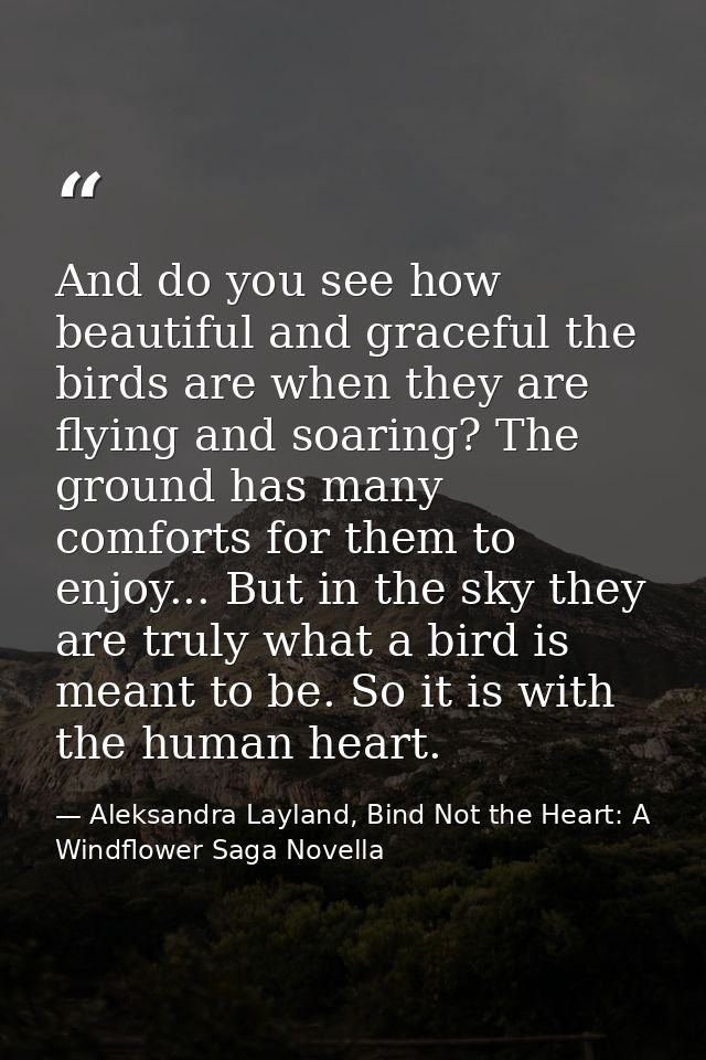 And do you see how beautiful and graceful the birds are when they are flying and soaring? The ground has many comforts f — Aleksandra Layland, Bind Not the Heart: A Windflower Saga Novella