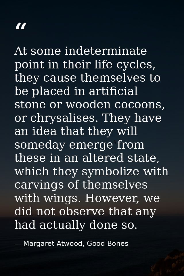 At some indeterminate point in their life cycles, they cause themselves to be placed in artificial stone or wooden cocoo — Margaret Atwood, Good Bones