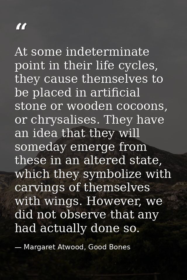 At some indeterminate point in their life cycles, they cause themselves to be placed in artificial stone or wooden cocoo — Margaret Atwood, Good Bones
