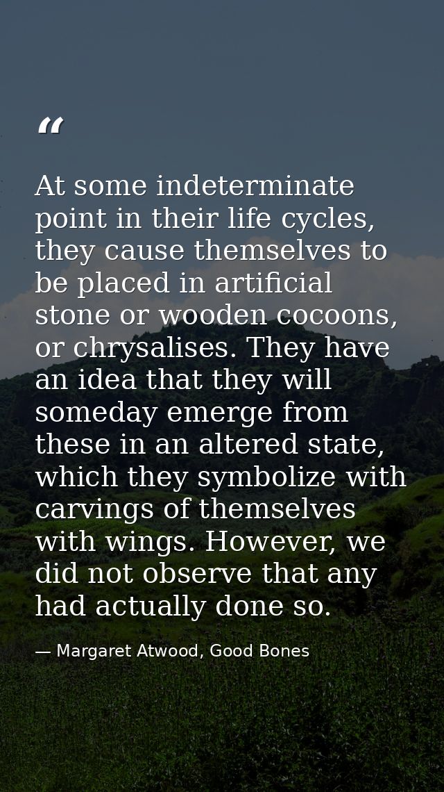 At some indeterminate point in their life cycles, they cause themselves to be placed in artificial stone or wooden cocoo — Margaret Atwood, Good Bones