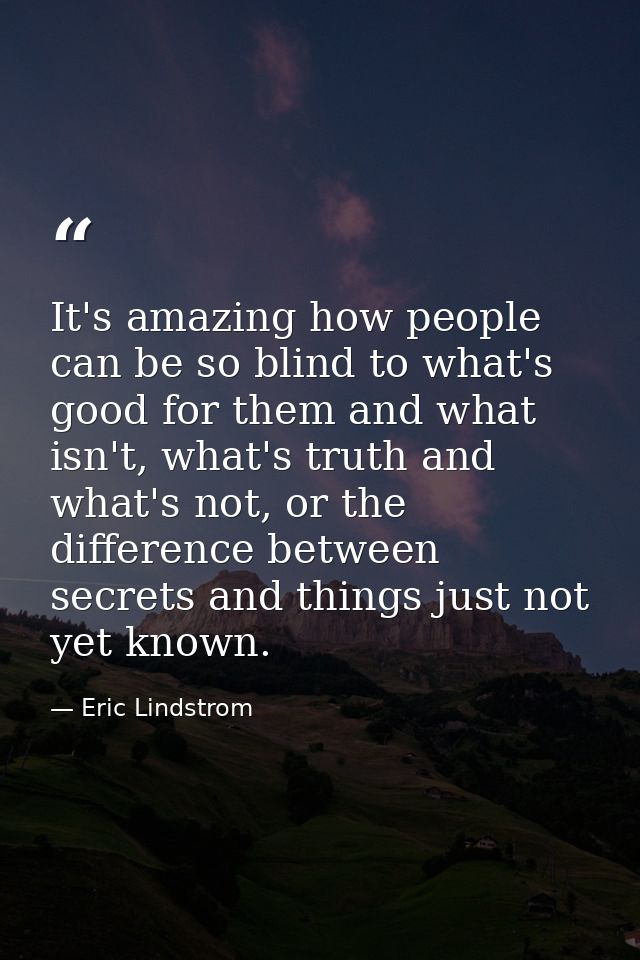 It's amazing how people can be so blind to what's good for them and what isn't, what's truth and what's not, or the diff — Eric Lindstrom