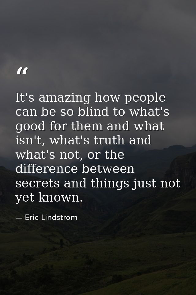 It's amazing how people can be so blind to what's good for them and what isn't, what's truth and what's not, or the diff — Eric Lindstrom