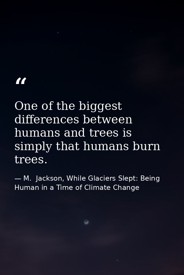 One of the biggest differences between humans and trees is simply that humans burn trees. — M.  Jackson, While Glaciers Slept: Being Human in a Time of Climate Change