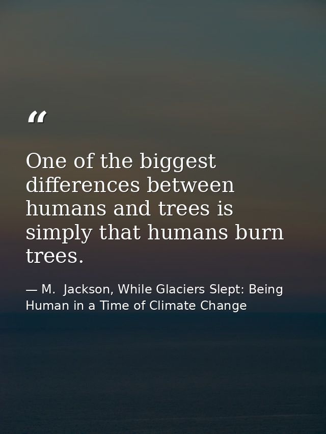 One of the biggest differences between humans and trees is simply that humans burn trees. — M.  Jackson, While Glaciers Slept: Being Human in a Time of Climate Change