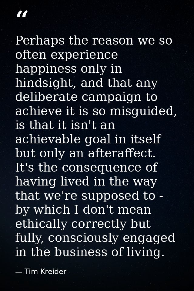 Perhaps the reason we so often experience happiness only in hindsight, and that any deliberate campaign to achieve it is — Tim Kreider