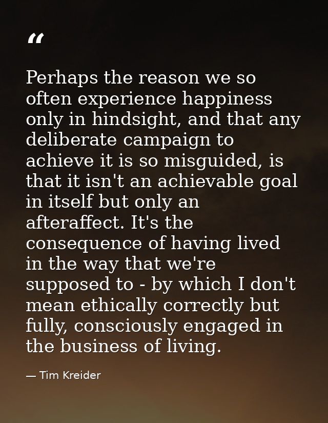 Perhaps the reason we so often experience happiness only in hindsight, and that any deliberate campaign to achieve it is — Tim Kreider
