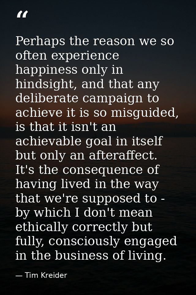 Perhaps the reason we so often experience happiness only in hindsight, and that any deliberate campaign to achieve it is — Tim Kreider