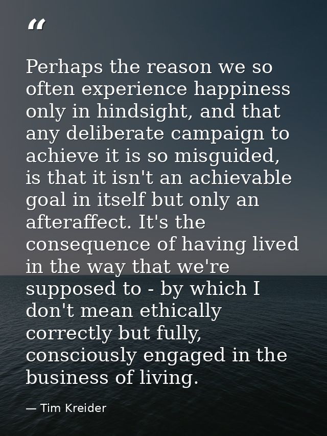 Perhaps the reason we so often experience happiness only in hindsight, and that any deliberate campaign to achieve it is — Tim Kreider