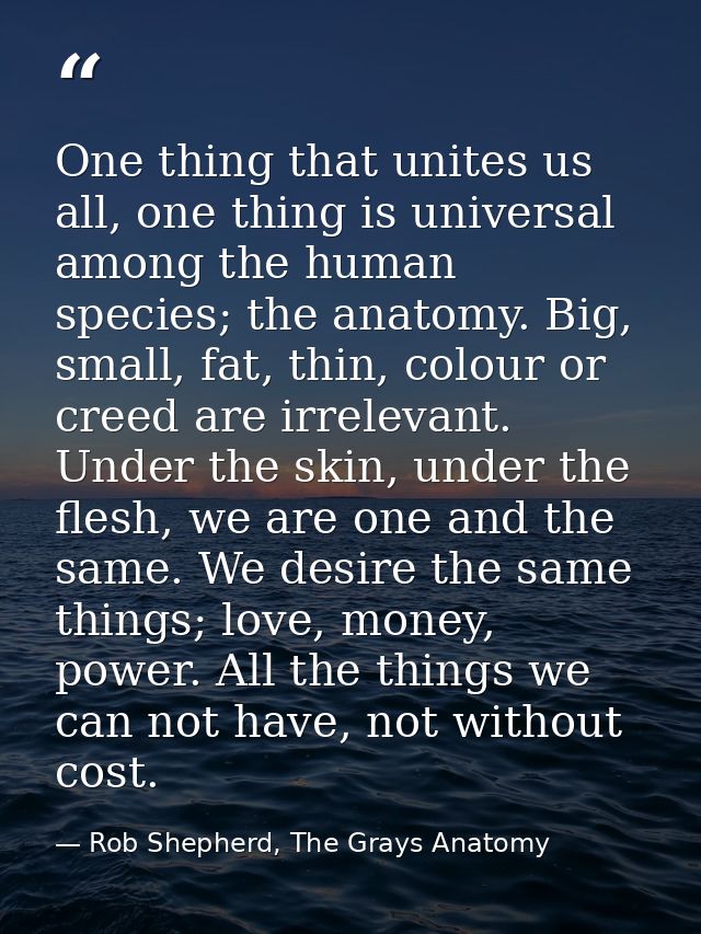 One thing that unites us all, one thing is universal among the human species; the anatomy. Big, small, fat, thin, colour — Rob Shepherd, The Grays Anatomy