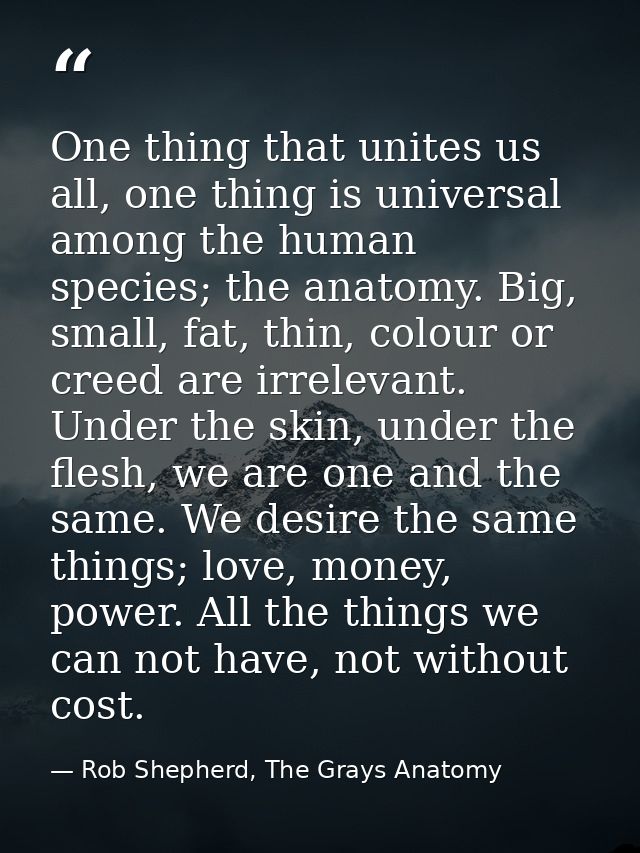 One thing that unites us all, one thing is universal among the human species; the anatomy. Big, small, fat, thin, colour — Rob Shepherd, The Grays Anatomy