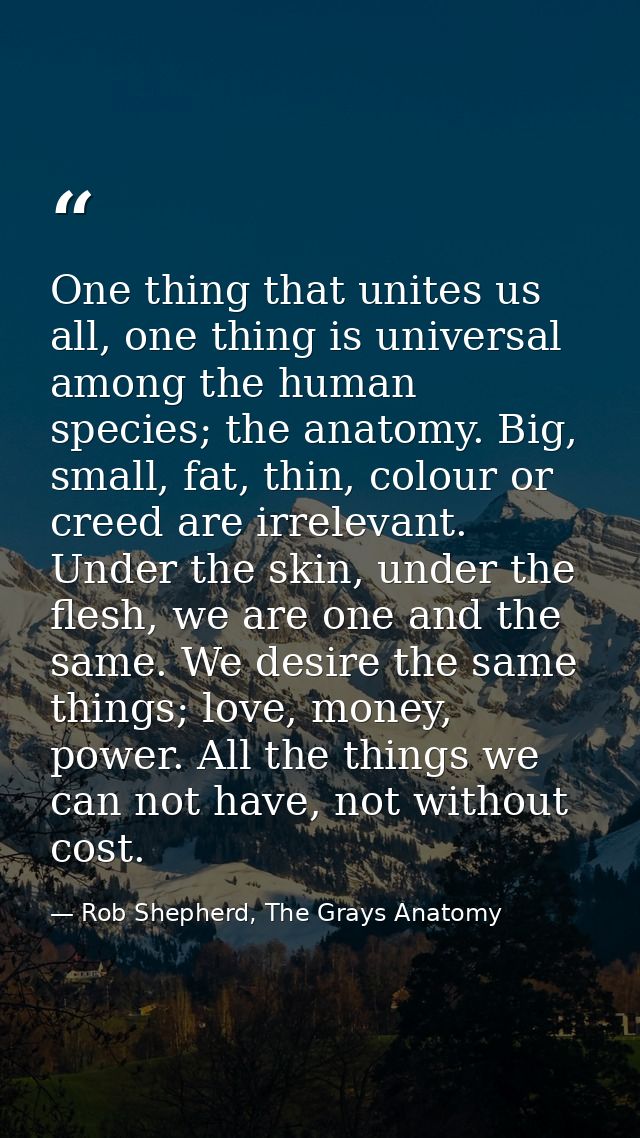 One thing that unites us all, one thing is universal among the human species; the anatomy. Big, small, fat, thin, colour — Rob Shepherd, The Grays Anatomy